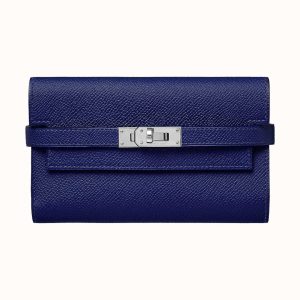Kelly Depliant Medium verso Hermes wallet Bleu Encre-Bleu Zellige