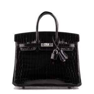 Hermès Birkin 25 Black Shiny Niloticus Crocodile Palladium Hardware