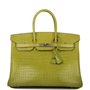 Hermès Birkin 35 Vert Anis Shiny Porosus Crocodile Palladium Hardware