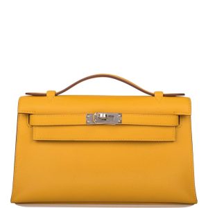 Hermès Mini Kelly Pochette Jaune Ambre Swift Palladium Hardware