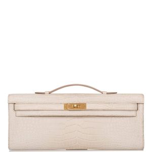 Hermès Kelly Cut Beton Matte Porosus Crocodile Gold Hardware