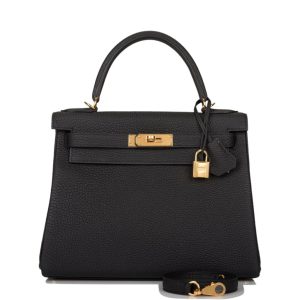 Hermès Kelly Retourne 28 Black Togo Gold Hardware