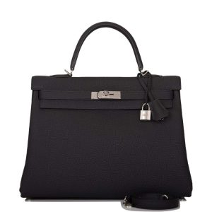 Hermès Kelly Retourne 35 Black Togo Palladium Hardware