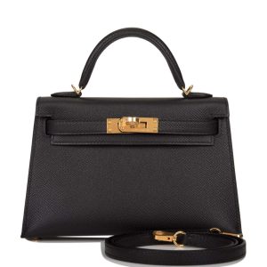 Hermès Kelly 20 Black Epsom Sellier Gold Hardware