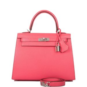 Hermès Kelly 25 Rose Lipstick Chevre Sellier Palladium Hardware