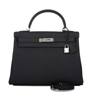 Hermès Kelly Retourne 32 Black Togo Palladium Hardware