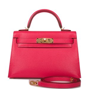 Hermès Kelly 20 Rose Extreme Chamkila Goatskin Sellier Gold Hardware