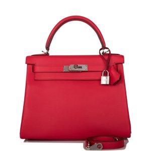 Hermès Kelly Retourne 28 Rouge de Coeur Verso Evercolor Palladium Hardware