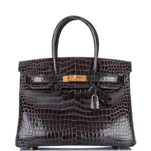 Hermès Birkin 30 Graphite Shiny Porosus Crocodile Gold Hardware