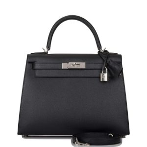 Hermès Kelly 28 Black Epsom Sellier Palladium Hardware