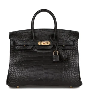 Birkin 25 Black Matte Alligator Gold Hardware