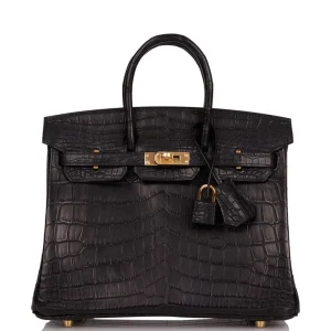 Hermès Birkin 25 Black Matte Niloticus Crocodile Gold Hardware