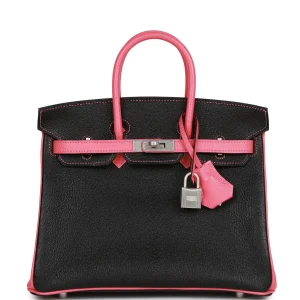 Hermès Birkin 25 HSS Black and Rose Azalee Chèvre Brushed Palladium Hardware