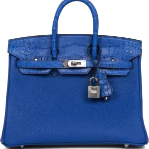 Hermès Birkin 25 Bleu Royal Matte Alligator and Togo Touch Palladium Hardware