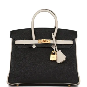 Hermès Birkin 25 HSS Black and Craie Togo Brushed Gold Hardware