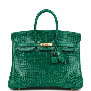 Hermès Birkin 25 HSS Emerald Shiny Porosus Crocodile Gold Hardware