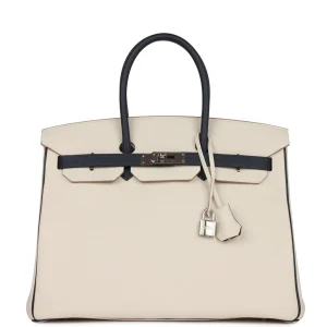 Hermès Birkin 35 HSS Craie and Bleu Nuit Togo Palladium Hardware