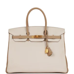 Hermès Birkin 35 HSS Craie and Trench Clemence Brushed Gold Hardware