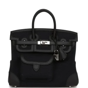 Hermès Birkin Cargo 25 Black Swift and Toile Canvas Palladium Hardware