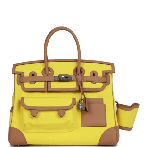 Hermès Birkin Cargo 35 Jaune Citron Toile and Chai Swift Palladium Hardware