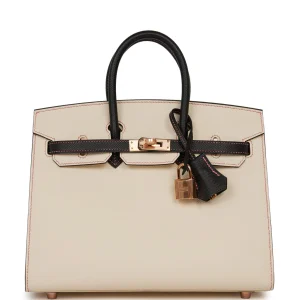 Hermès Birkin Sellier 25 HSS Nata and Black Epsom Rose Gold Hardware