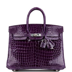 Hermès Birkin 25 Cassis Shiny Porosus Crocodile Palladium Hardware