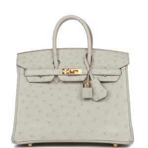 Hermès Birkin 25 Gris Perle Ostrich Gold Hardware