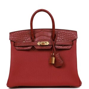 Hermès Birkin 25 Rouge Grenat Matte Alligator and Togo Touch Gold Hardware