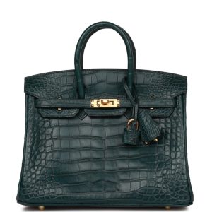 Hermès Birkin 25 Vert Cypress Matte Alligator Gold Hardware