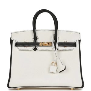 Hermès Birkin 25 HSS White and Black Clemence Gold Hardware