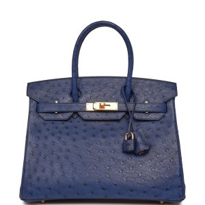Hermès Birkin 30 Bleu Saphir Ostrich Gold Hardware