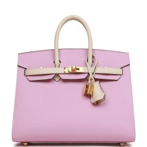 Hermès Birkin HSS Sellier 25 Mauve Sylvestre and Craie Epsom Rose Gold Hardware