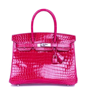 Hermès Birkin 30 Rose Pourpre Shiny Niloticus Crocodile Palladium Hardware