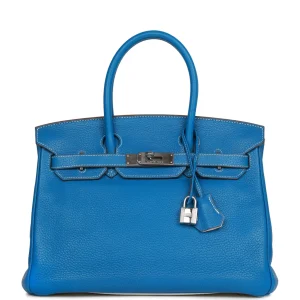 Hermès Eclat Birkin 30 Mykonos and White Clemence Palladium Hardware