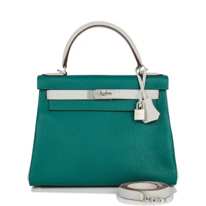 Hermès Kelly HSS Retourne 28 Malachite and Gris Perle Clemence Brushed Palladium Hardware