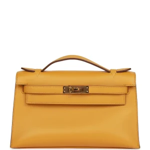 Hermès Kelly Pochette Jaune Ambre Swift Gold Hardware