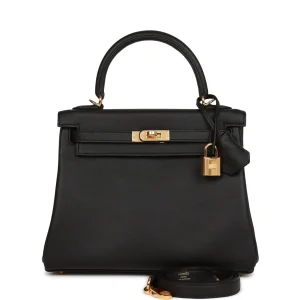 Hermès Kelly Retourne 25 Black Swift Gold Hardware