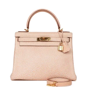 Hermès Kelly Retourne 28 Orange Dalmatian Buffalo Gold Hardware