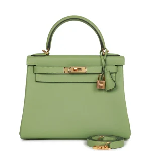 Hermès Kelly Retourne 28 Vert Criquet Evercolor Gold Hardware