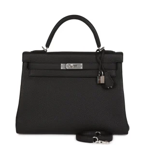 Hermès Kelly Retourne 32 Black Togo Palladium Hardware