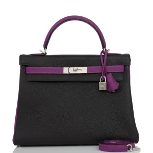 Hermès Kelly Retourne 32 HSS Black and Anemone Togo Brushed Palladium Hardware