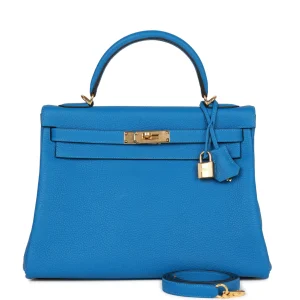 Hermès Kelly Retourne 32 Mykonos Clemence Gold Hardware