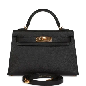 Hermès Kelly Sellier 20 Black Epsom Gold Hardware