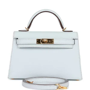 Hermès Kelly Sellier 20 Bleu Brume Chevre Gold Hardware