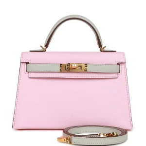 Hermès Kelly Sellier 20 HSS Rose Sakura and Gris Perle Chevre Gold Hardware