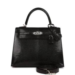 Hermès Kelly Sellier 25 Black Lizard Palladium Hardware