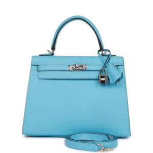 Hermès Kelly Sellier 25 Celeste Epsom Palladium Hardware