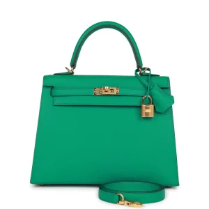 Hermès Kelly Sellier 25 Vert Jade Epsom Gold Hardware