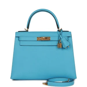 Hermès Kelly Sellier 28 Celeste Epsom Gold Hardware