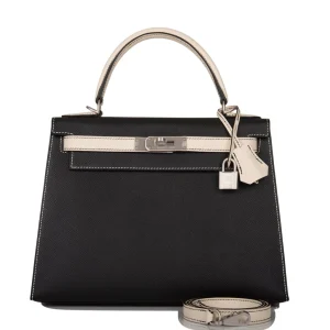 Hermès Kelly Sellier 28 HSS Black and Craie Epsom Brushed Palladium Hardware
